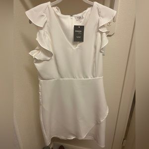 White ruffle wrap dress